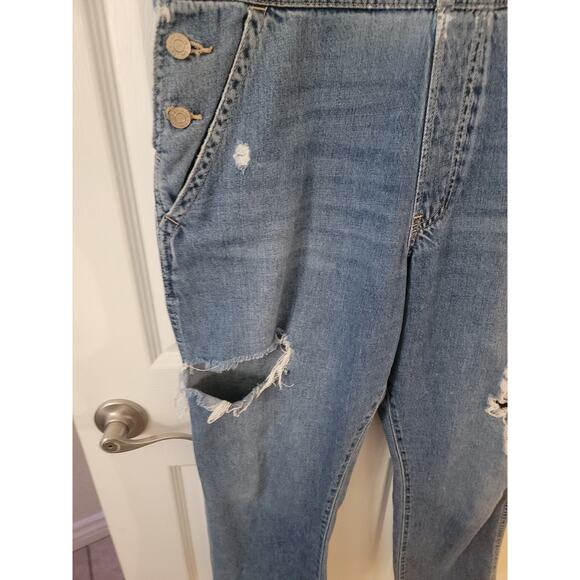 GAP Denim Overalls Women L Large Bib Slouchy Distressed Casual Blue Jean Y2K 90s - Picture 5 of 11